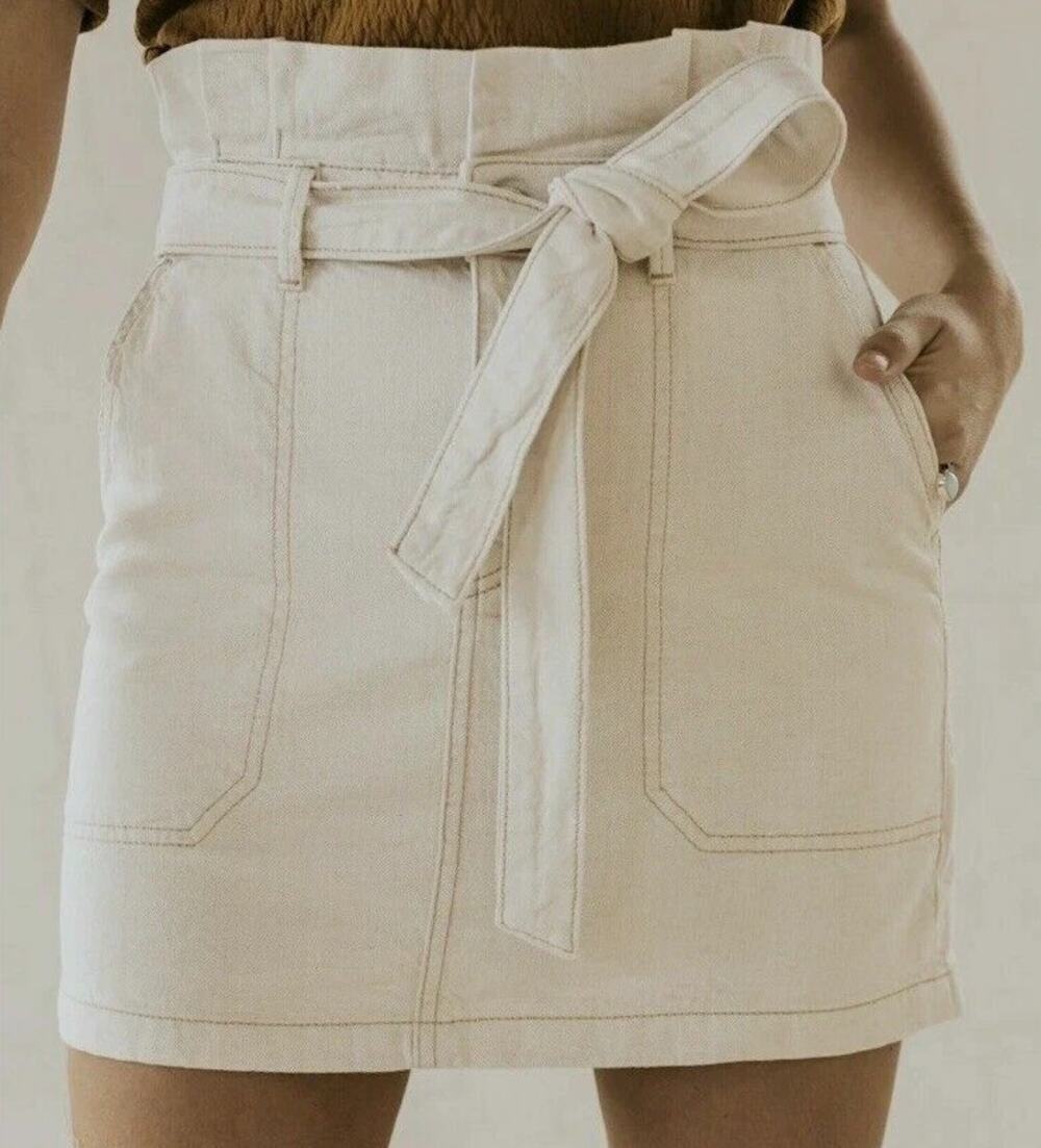 Free People Skirt Womens 12 Splendor In The Grass Mini Belted Boho Chic Cream